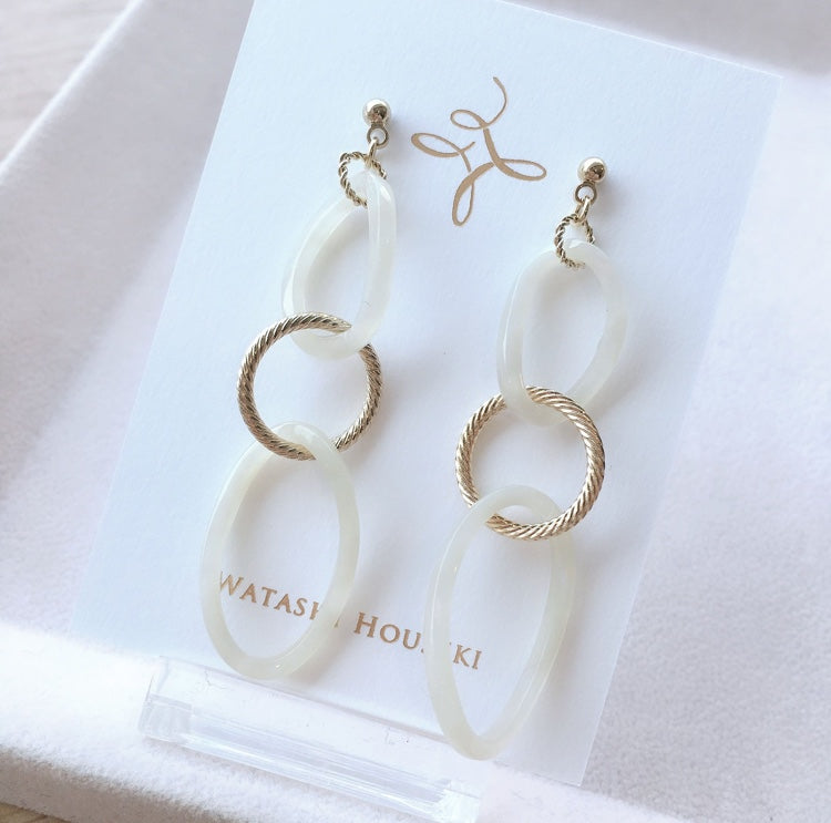 Clear Round and Gold Motif Pierces / Earrings