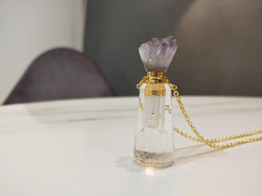 Select Perfume Bottle Necklace (Quartz, Amethyst×Quartz)