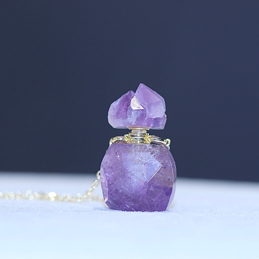 Select Perfume Bottle Necklace ( Amethyst / Fluorite / Citrine / Pink Agate )