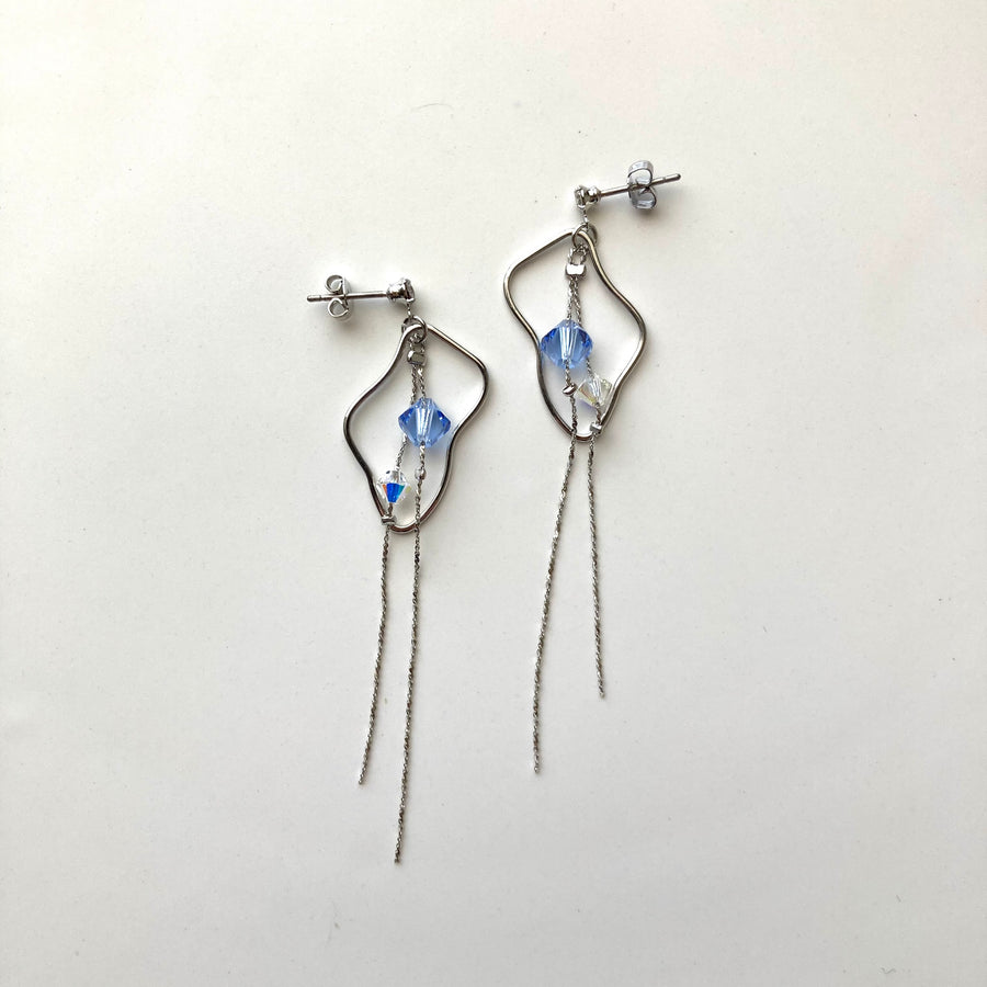 Blue SWAROVSKI Long Pierces / Earrings (SILVER)