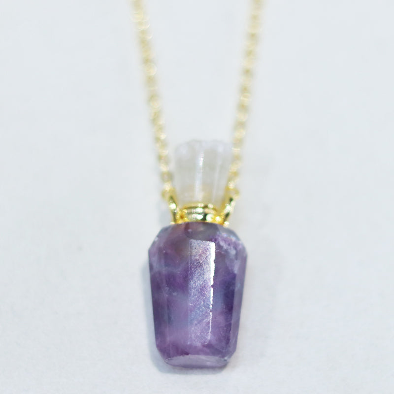 Select Perfume Bottle Necklace ( Amethyst / Fluorite / Citrine / Pink Agate )